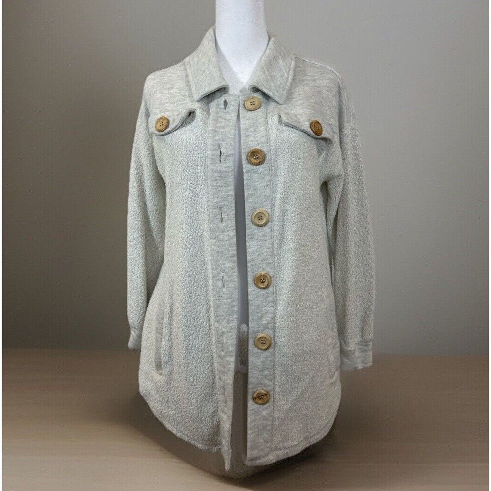 Soft Surroundings Women Small Teri Cloth Grey Jacket Shacket Sweater Nordstrom